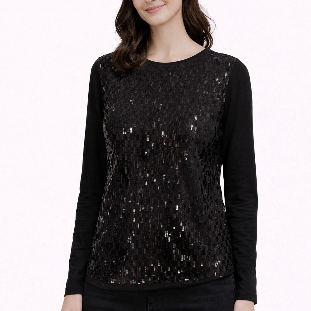 Black Sequin Long Sleeve Top